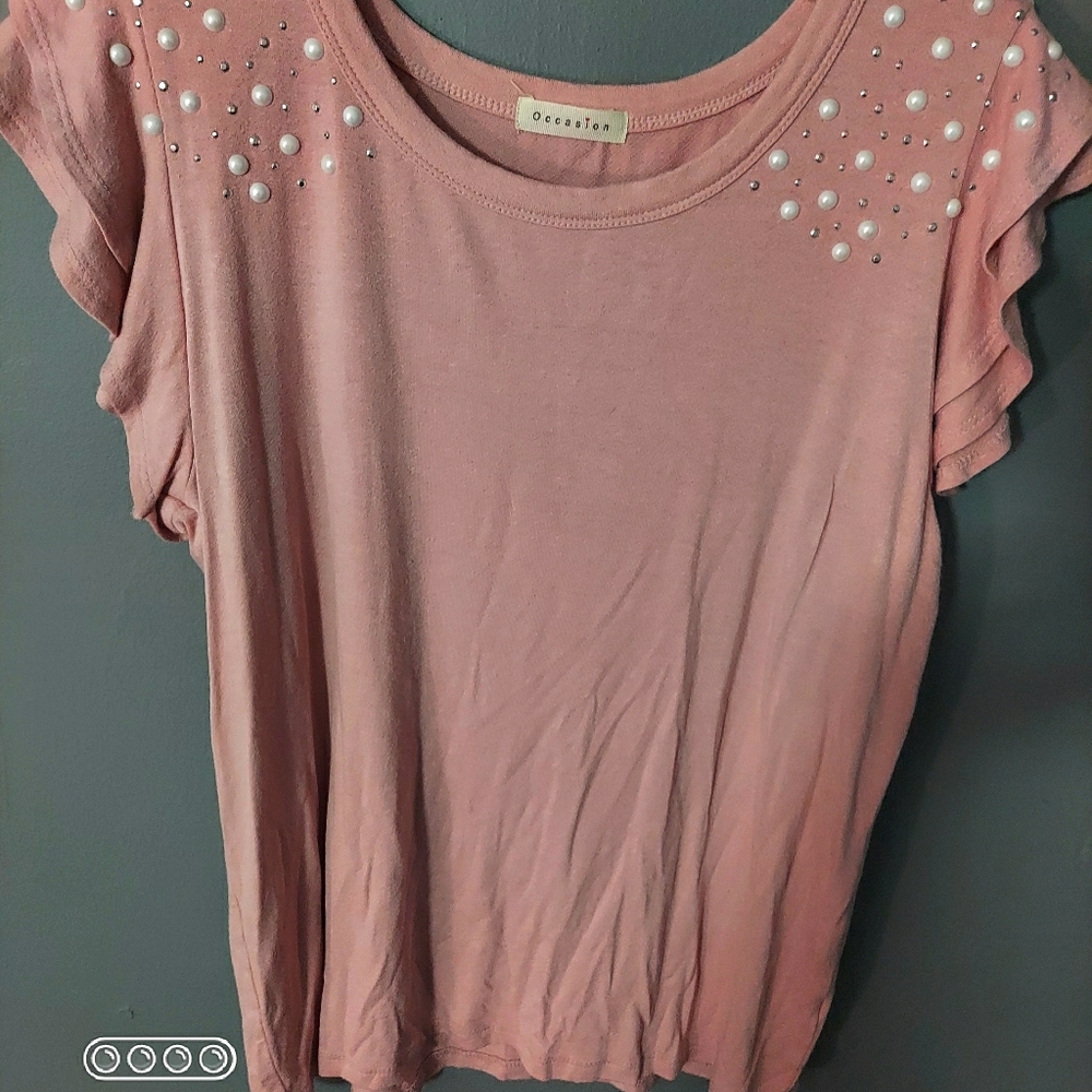 Light Mauve Shirt with pearl embellished shoulders